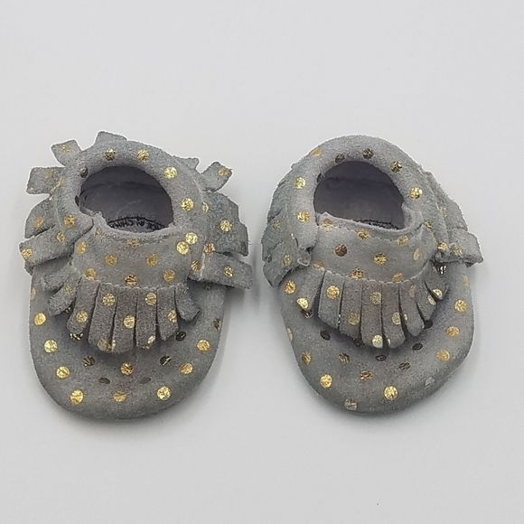Bird Rock Baby Polka Leather Fringe Moccasins 2T - Picture 2 of 7